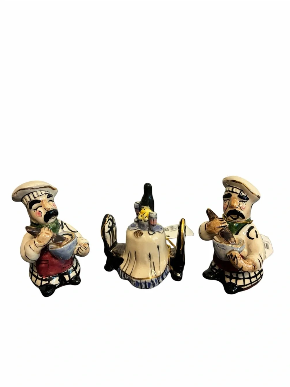 Blue Sky Ceramic Italian Chef Christmas Ornament Set of 3 Bistro Table Kitchen
